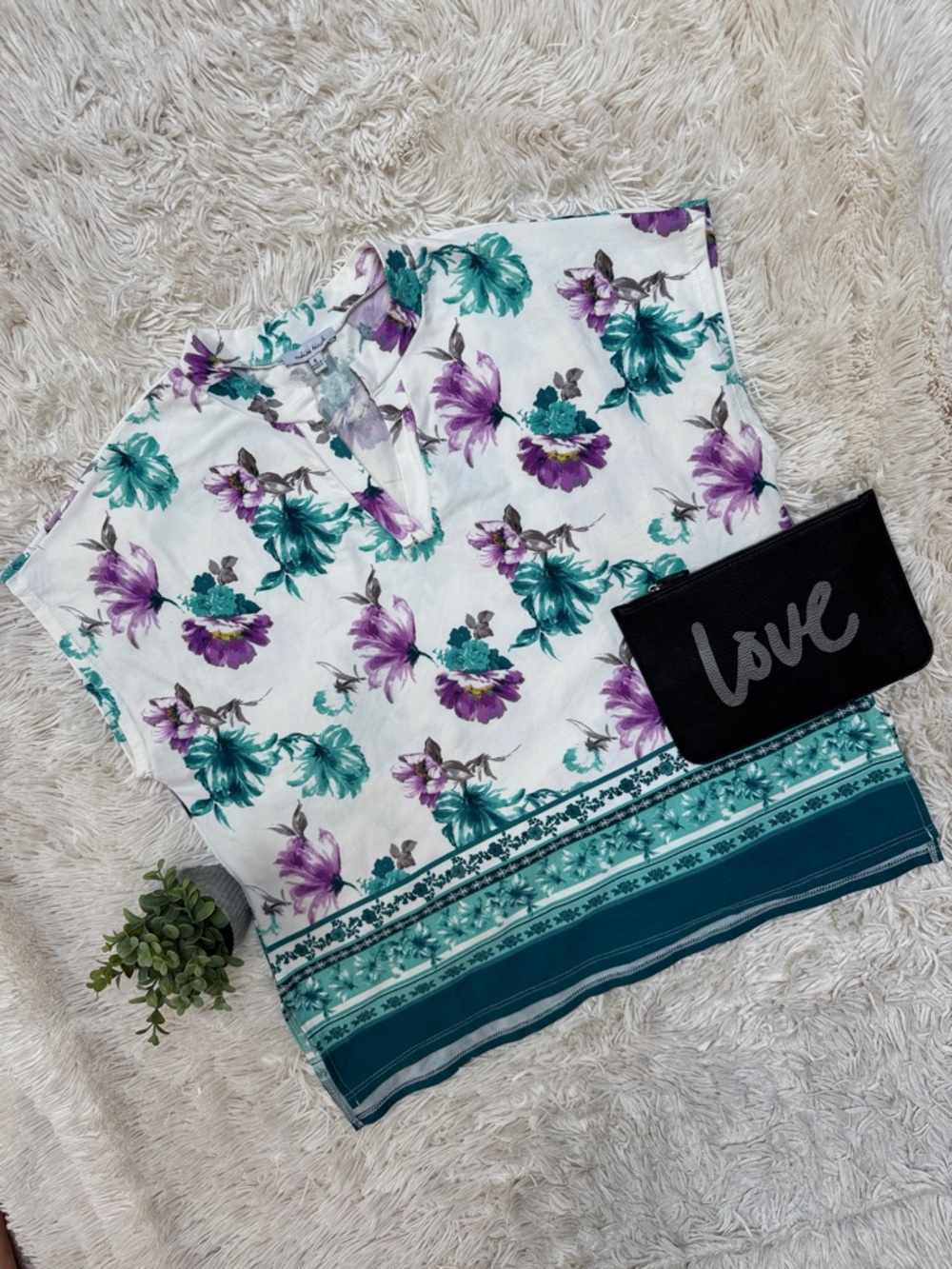 White Birch Sleeveless Floral Top 💗 White Purple & Teal